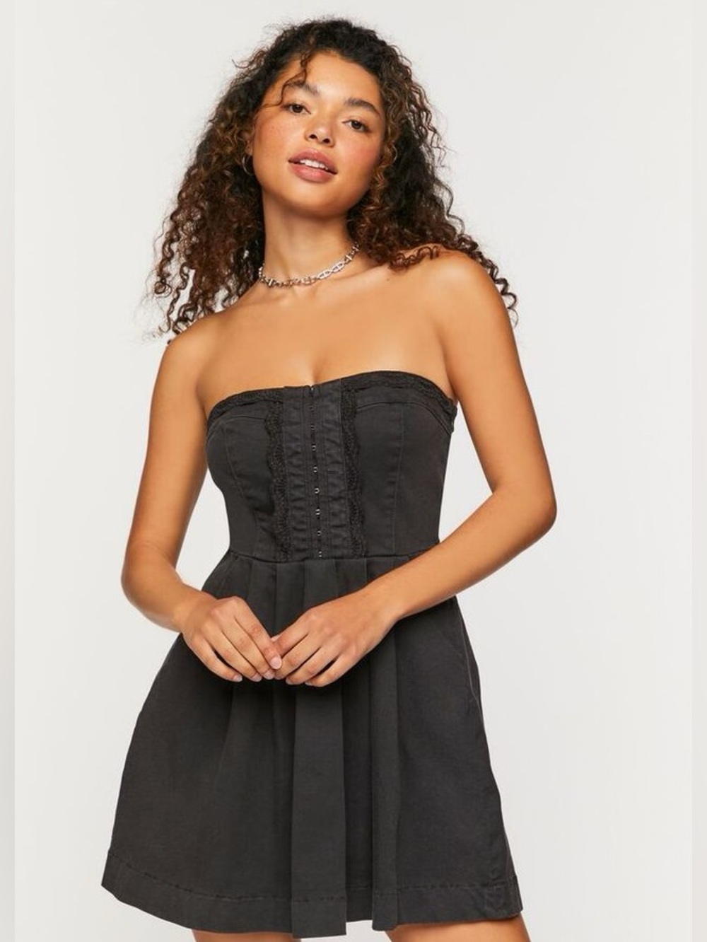 Strapless Black DenimCorset Mini Dress, NWT